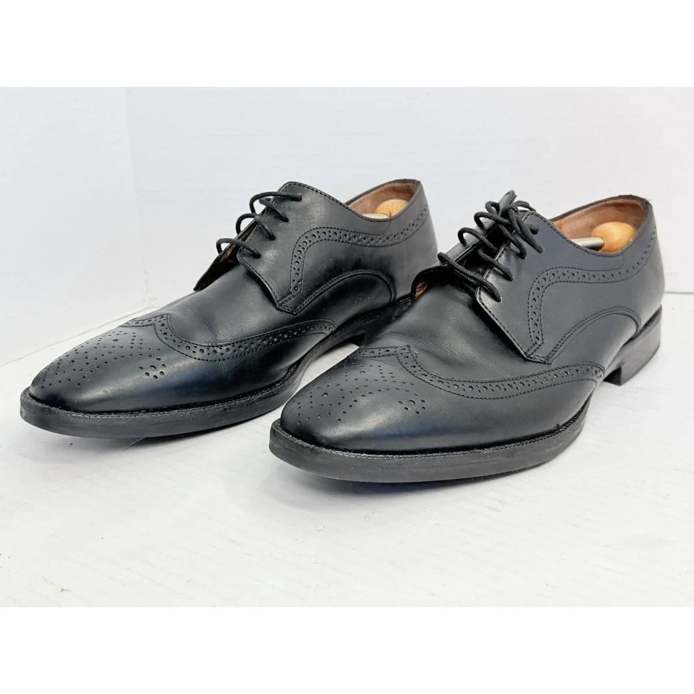 Johnston & Murphy Men's Oxford Leather Wingtip Sheepskin Shoes Sz 13M Black